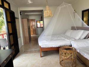 a bedroom with a bed with a net at Hollywood Beachfront Bed & Breakfast in Mamburao +47 photos