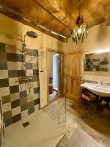 a bathroom with a shower and a sink at La Blu di Via Silvano 8 in Monforte dʼAlba +54 photos