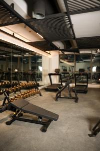 a gym with a bunch of exercise equipment in it at Baghdad Do Hotel in Baghdād