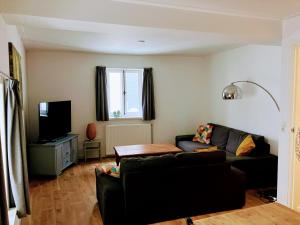a living room with a couch and a tv at Haus Hermine in Cochem