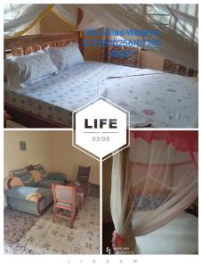 a collage of three pictures of a bed and a room at Kizi Villas in Watamu