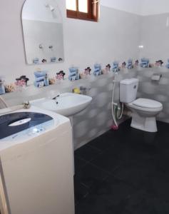a bathroom with a white sink and a toilet at Thisu villa in Weligama