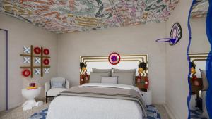 a bedroom with a bed and a painting on the ceiling at Symone - Poitiers in Poitiers