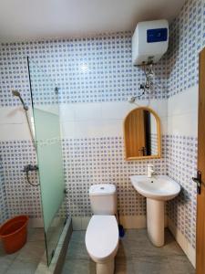 a bathroom with a toilet and a sink at Romeo Apartment in Ipaja