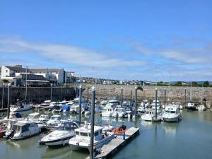 a bunch of boats are docked in a harbor at Pines 15 in Porthcawl