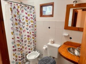 a small bathroom with a toilet and a sink at Inlandsis Aparts in El Chalten +146 photos