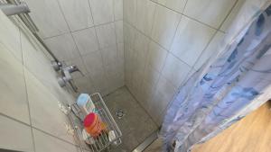 a shower with a basket with cleaning items in it at Your Perfect Escape to Relax in Sipbachzell +3 photos