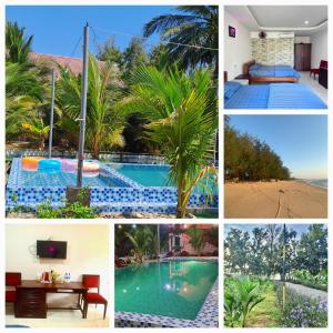 a collage of photos of a resort with a pool at AN THINH Hotel & Homestay in Bình Tú