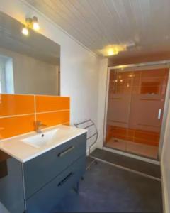 a bathroom with a sink and a shower at Gîte Pierre, Beynat, Corrèze in Beynat +27 photos