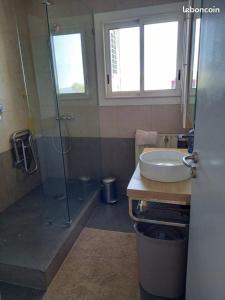 a bathroom with a sink and a glass shower at La Goelette 4 in Toulon
