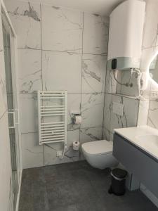 ein weißes Badezimmer mit Toilette und Waschbecken in der Unterkunft Sleepoteca in Šentilj + 14 Fotos