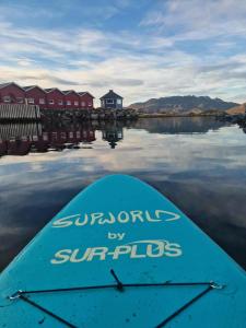 a kayak sitting in the water next to a dock at Grønningbrygga in Grønning