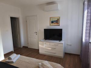 a bedroom with a tv on a dresser with a bed at Villa Leen Dubrovnik in Ðurinići