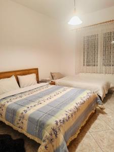 a bedroom with two beds and a window at Dryrivers house in Xiropótamos