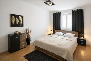 a bedroom with a large bed and a window at Apartman Cañas Modrá Víla in Rimavská Sobota