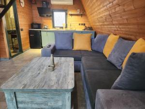 a living room with a couch and a table at Day Off in Dushetʼi