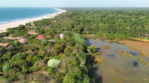 an aerial view of a beach and the ocean at NaturUbuntu in Kafountine