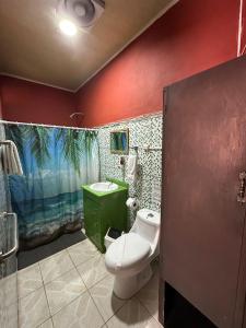 a bathroom with a green sink and a toilet at Cabinas Hukats Secret Jungle in Puerto Viejo +26 photos