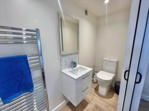 a white bathroom with a sink and a toilet at Ballyaghran Stay in Portstewart