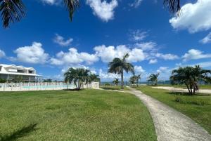 a path leading to a beach with palm trees at Palm Beach Studio - New Beach Residence in Saint Martin