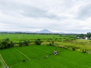 an aerial view of a green field with a mountain in the background at Mountain Sunshine Private Villa in Darmasaba