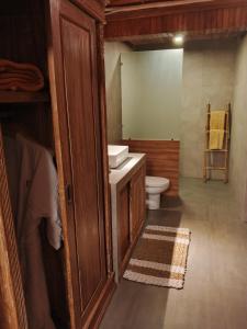 a bathroom with a toilet and a sink at Simbar Pertiwi Villa in Ubud +4 photos