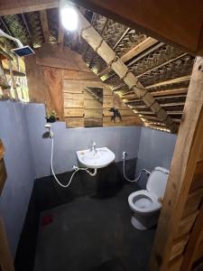 a bathroom with a toilet and a sink at Lakdina Lodge in Panama
