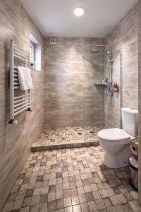 a bathroom with a shower and a toilet in it at Hotel Green Town in Kutaisi