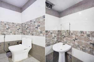 two pictures of a bathroom with a toilet and a sink at Hotel O Govind Nagar Kanpur Formerly Maharoopa Palace in Kānpur