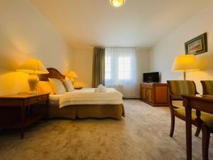 a hotel room with a bed and a television at DAEGA with daehan in Žilina