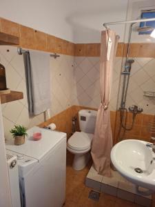 ein Badezimmer mit Toilette und Waschbecken in der Unterkunft Le Rocher 2 in Ermoupoli