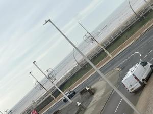 an aerial view of a street with a white truck at Silversands Hotel in Blackpool