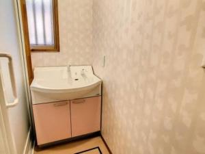 ein Badezimmer mit Waschbecken und Spiegel in der Unterkunft Seminare in Karuizawa
