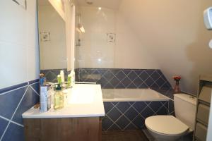 a bathroom with a sink and a toilet and a tub at Duplex Sainte Trinité - Troyes Centre Historique in Troyes