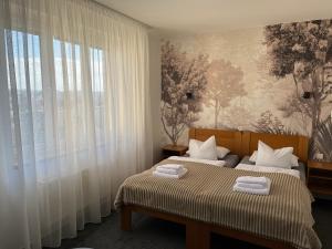 a bedroom with two beds with white pillows at Penzion Luna in Brno +45 photos