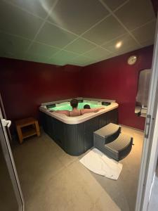 a man in a hot tub in a room at Les Carlines in Vars +14 photos