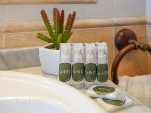 a bathroom sink with a bottle ofventuanaventventvent moisturizers in at Casa Mayra in Camargo