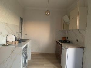 a kitchen with a sink and a washer and dryer at Skyview House Tbilisi in Tbilisi City