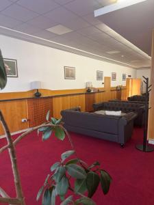 a waiting room with couches and a red carpet at Thermal Hotel Tengelic in Felsőtengelic