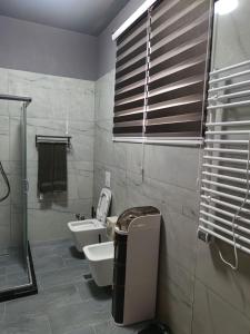 a bathroom with two toilets and a glass shower at My Daily Home in Fier