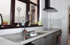 a kitchen counter with a sink and a window at Limewood Townhouse in Londonderry County Borough