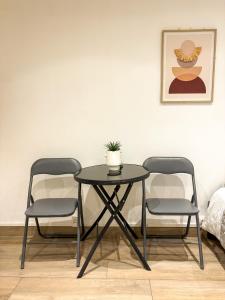 two chairs and a table with a potted plant on it at Studio - Centre Ville in Sartrouville