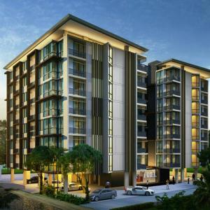 a rendering of a building with cars parked in front at The Pixel Places in Nonthaburi
