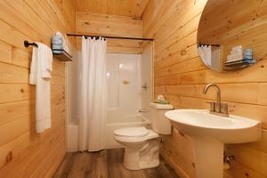 a bathroom with a white toilet and a sink at Presidential Mountain Resort in Bethlehem +52 photos