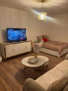 a living room with a couch and a tv at Le Cocon - Paris - Netflix - Parking in Noisy-le-Grand