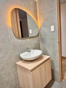 a bathroom with a sink and a mirror at Amazonía Luxury in Florencia