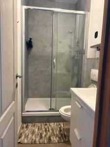 un baño con ducha, inodoro y lavabo en littoral, en Bruselas 7 fotos más