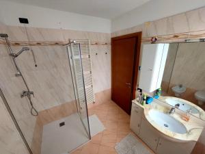 a bathroom with a shower and a sink at La Casa di M : D M. in Breda di Piave