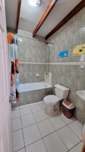 a bathroom with a toilet and a tub and a sink at Casa centro de Arica in Arica +13 photos
