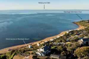 an aerial view of the shoreline of a beach at The Veranda - Panoramic Bay Views Private Beach Access Pool in Mount Eliza